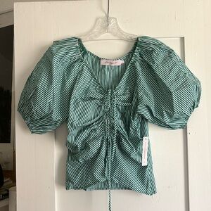 Lisa Says Gah crop top puff sleeve cinch center zip closure with tags size S